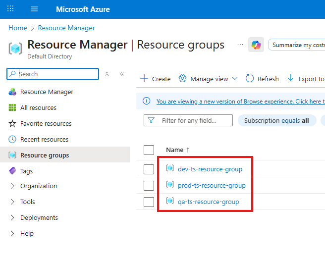 Select the target Resource Group