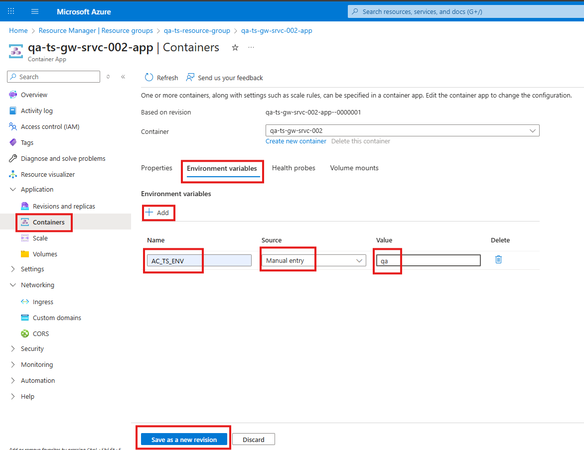Add environment variable and save as new revision
