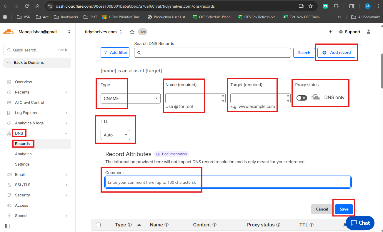 Add CNAME record in Cloudflare DNS