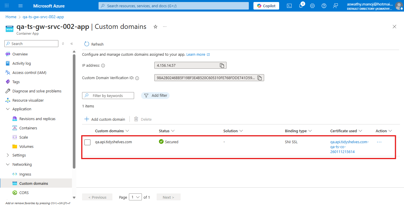 Add binding and select Container Apps Environment