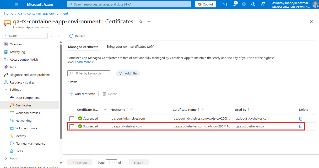 Add binding and select Container Apps Environment
