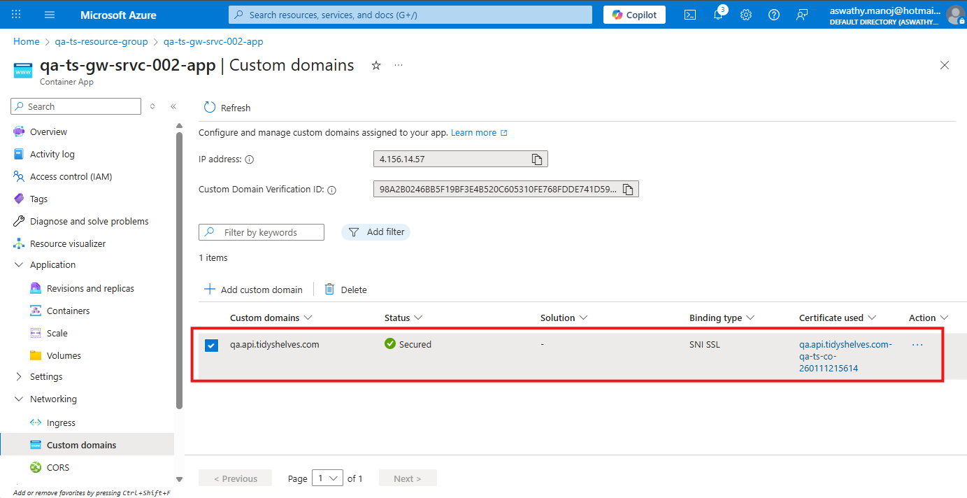 Custom domain configuration completed