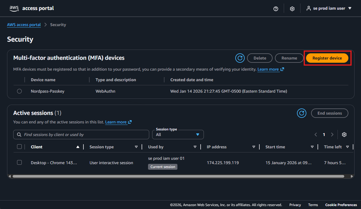 AWS Access Portal - Register device