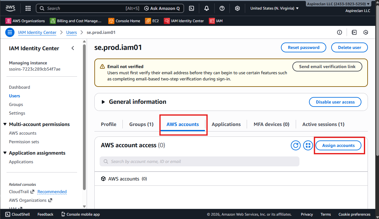 AWS IAM Identity Center - assign account (step 1)