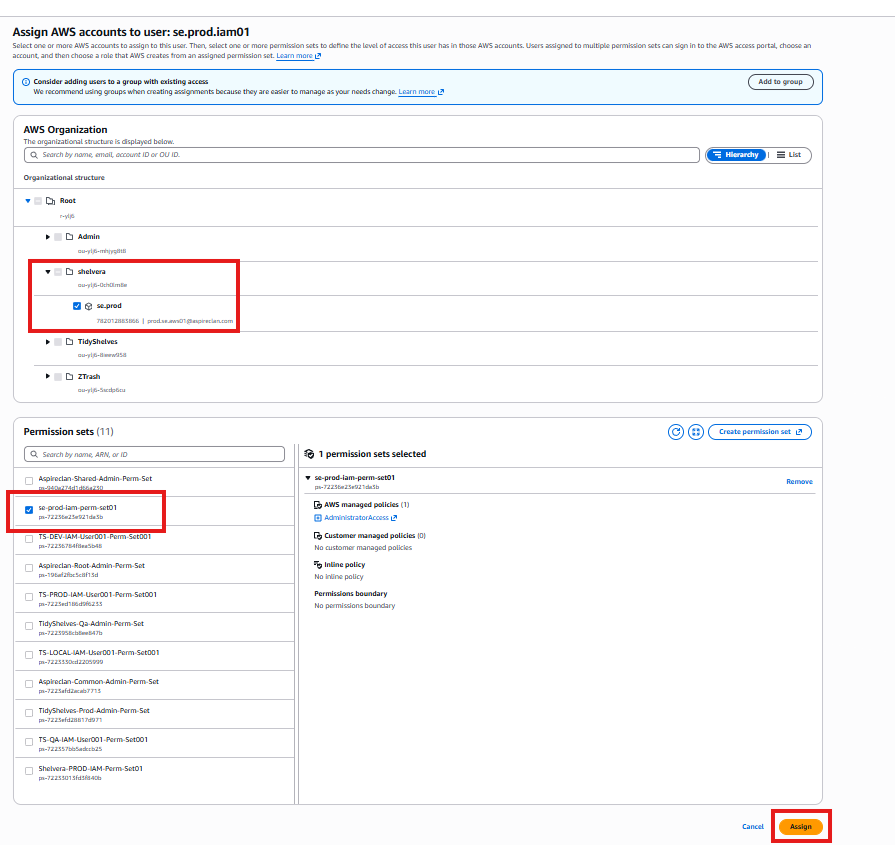 AWS IAM Identity Center - select account