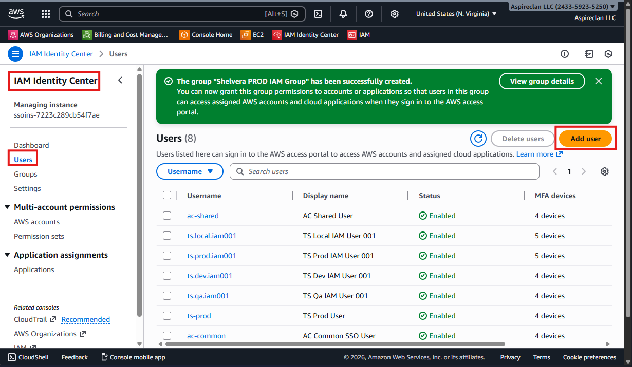 AWS IAM Identity Center - Add IAM user