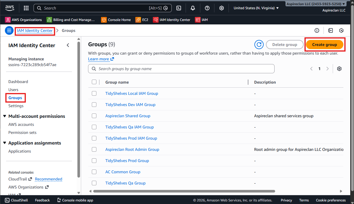 AWS IAM Identity Center - Create new user group