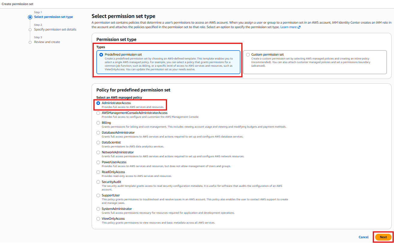 AWS IAM Identity Center - Select AdministratorAccess permission set