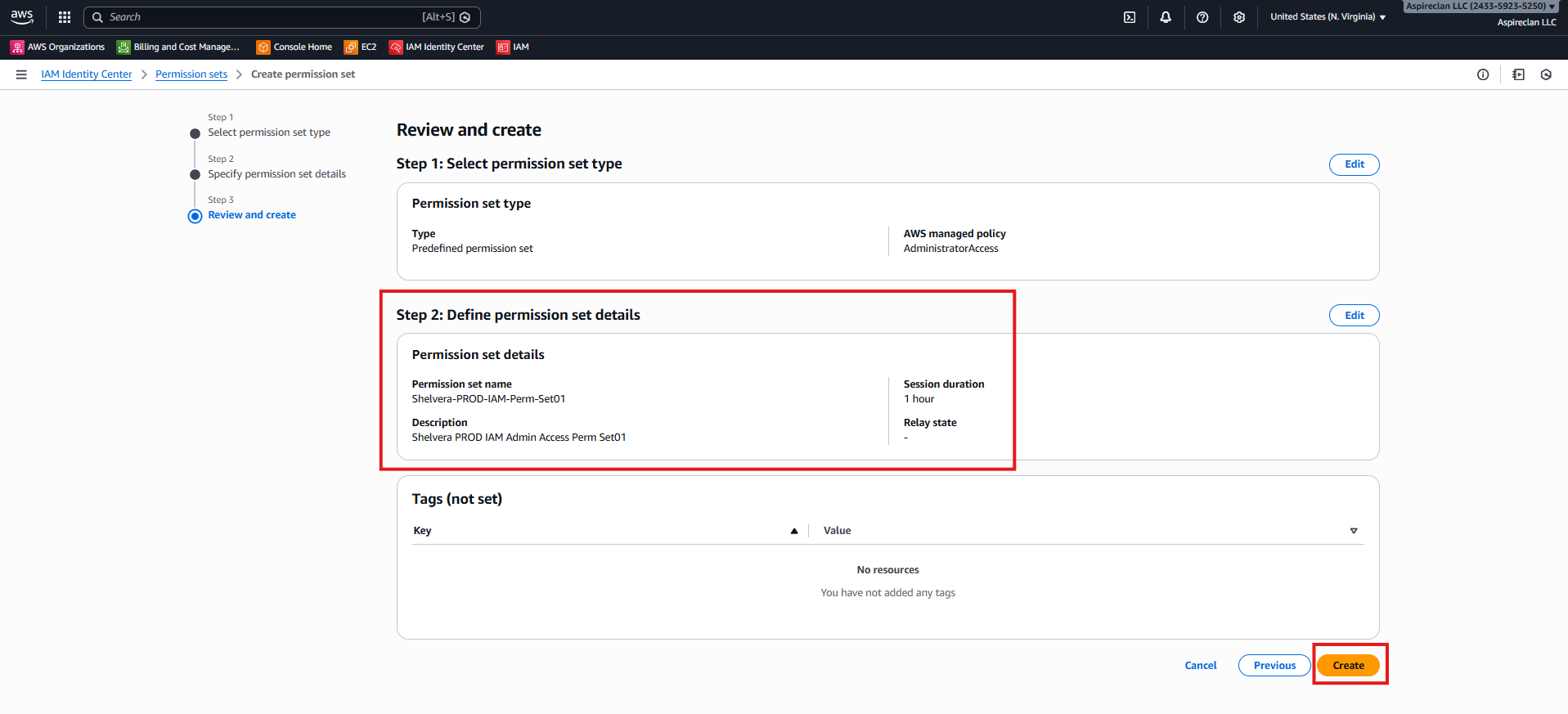 AWS IAM Identity Center - Review and create permission set