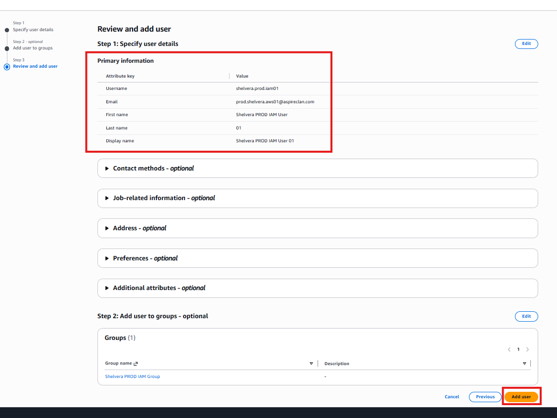 AWS IAM Identity Center - Review and add user