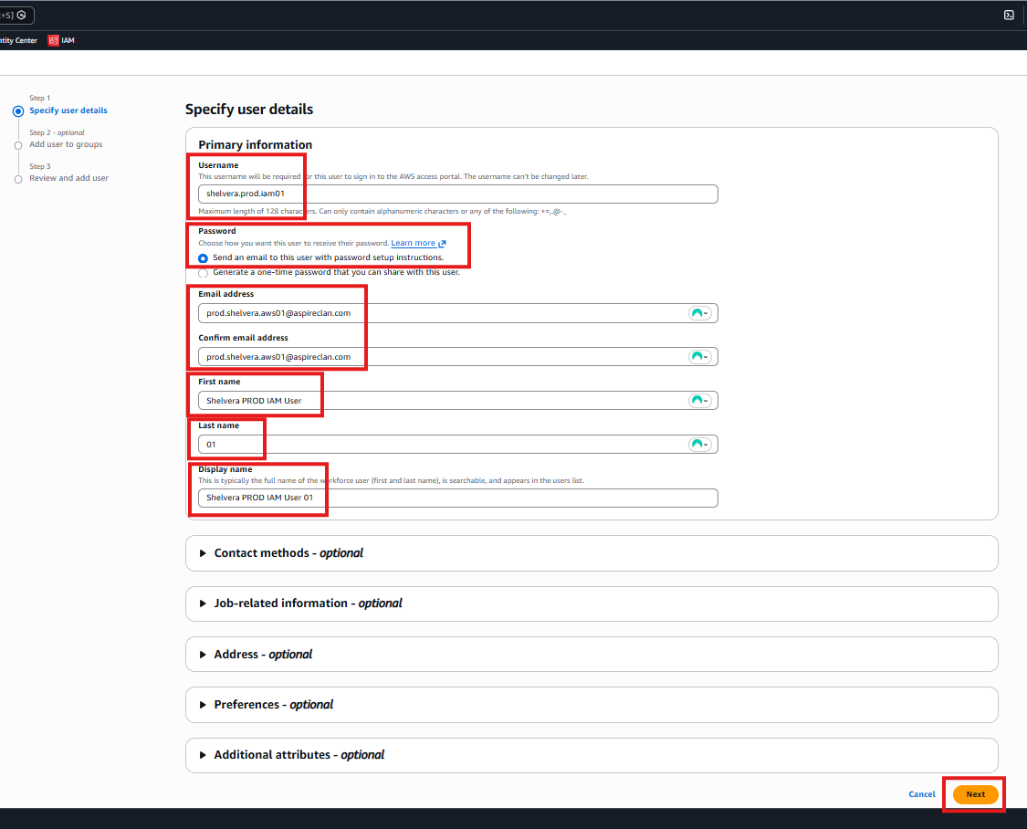 AWS IAM Identity Center - User details