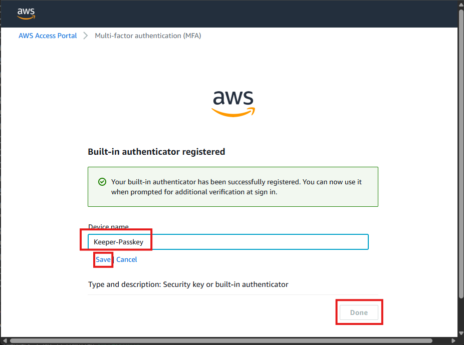 AWS - device registration confirmation (screen 1)