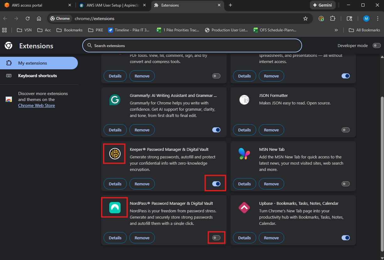 Chrome extensions - switch off NordPass and switch on Keeper