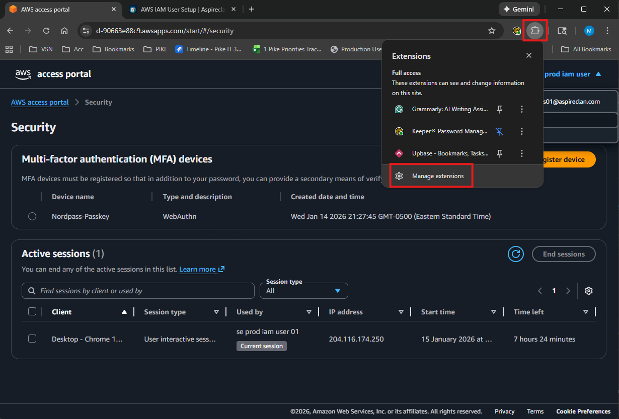 Chrome - Manage extensions