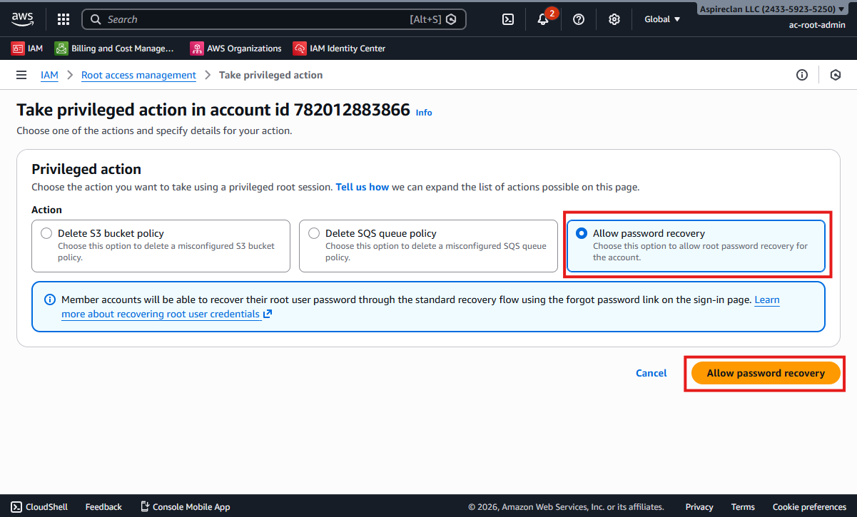 Allow password recovery confirmation