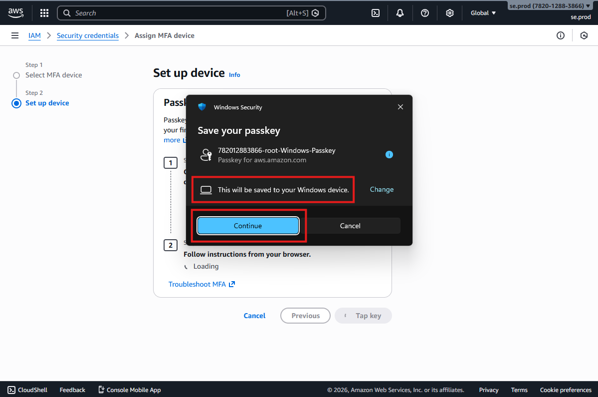 Windows passkey confirmation