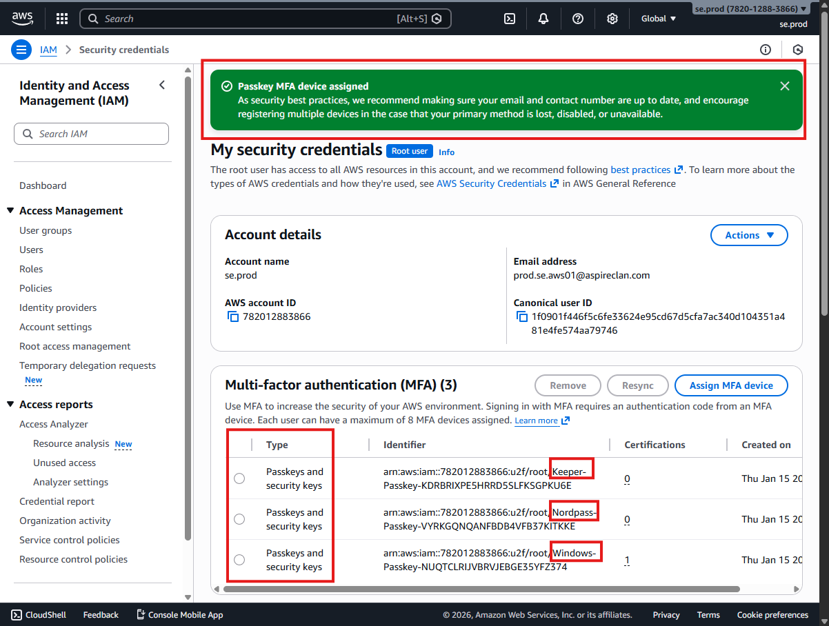 Root user MFA final confirmation