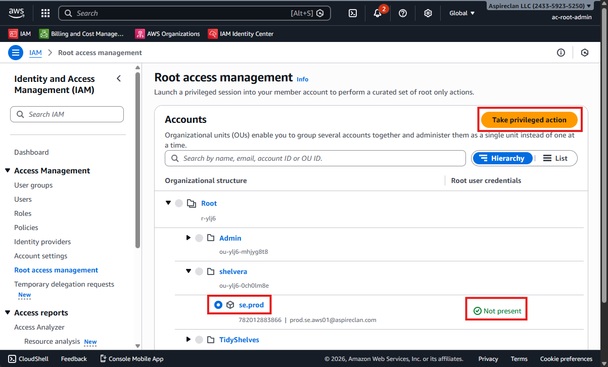 Take privileged action for AWS account
